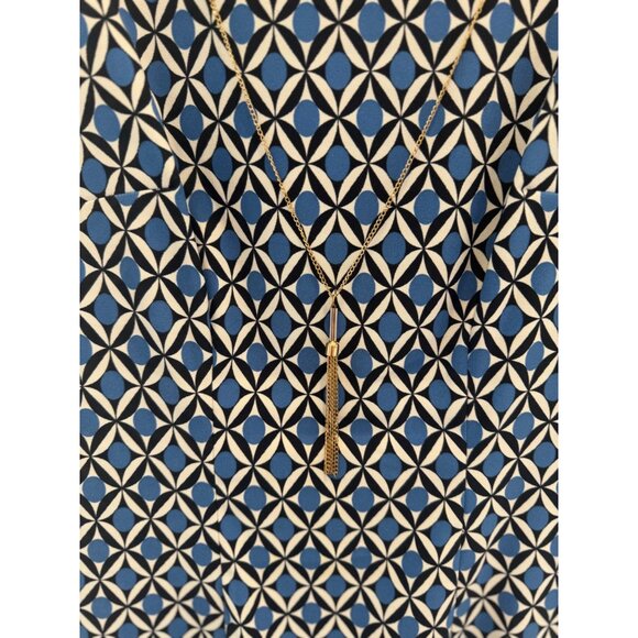 AB Studio Women’s Blue White Geo Sleeveless Sheath Dress Size 10 Mod 70's Style - Picture 8 of 12